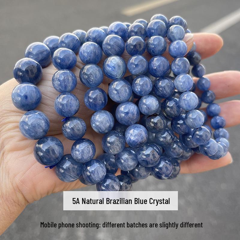 5A Natural Brazilian Blue Crystal Round Bead Bracelet for Men & Women - High-End Feel Jewelry Accessory.