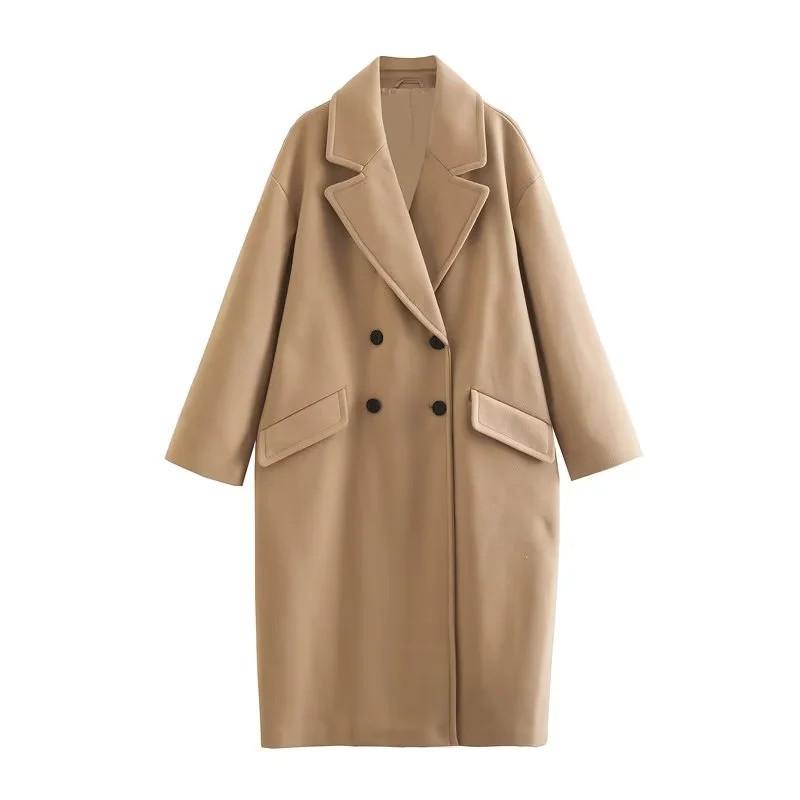 Autunno e Inverno Nuova Moda Stile Britannico Plus Cappotto Trench Lungo Cappotto Maniche Lunghe Tinta Unita Cappotto di Lana