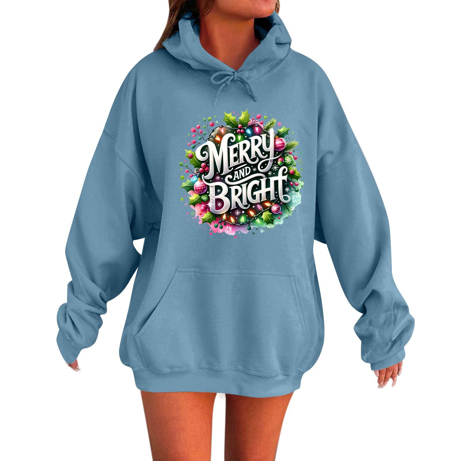 

Женская толстовка с длинными рукавами, осенняя, с заниженной линией плеч, с рождественским принтом, капюшоном и бархатом XS