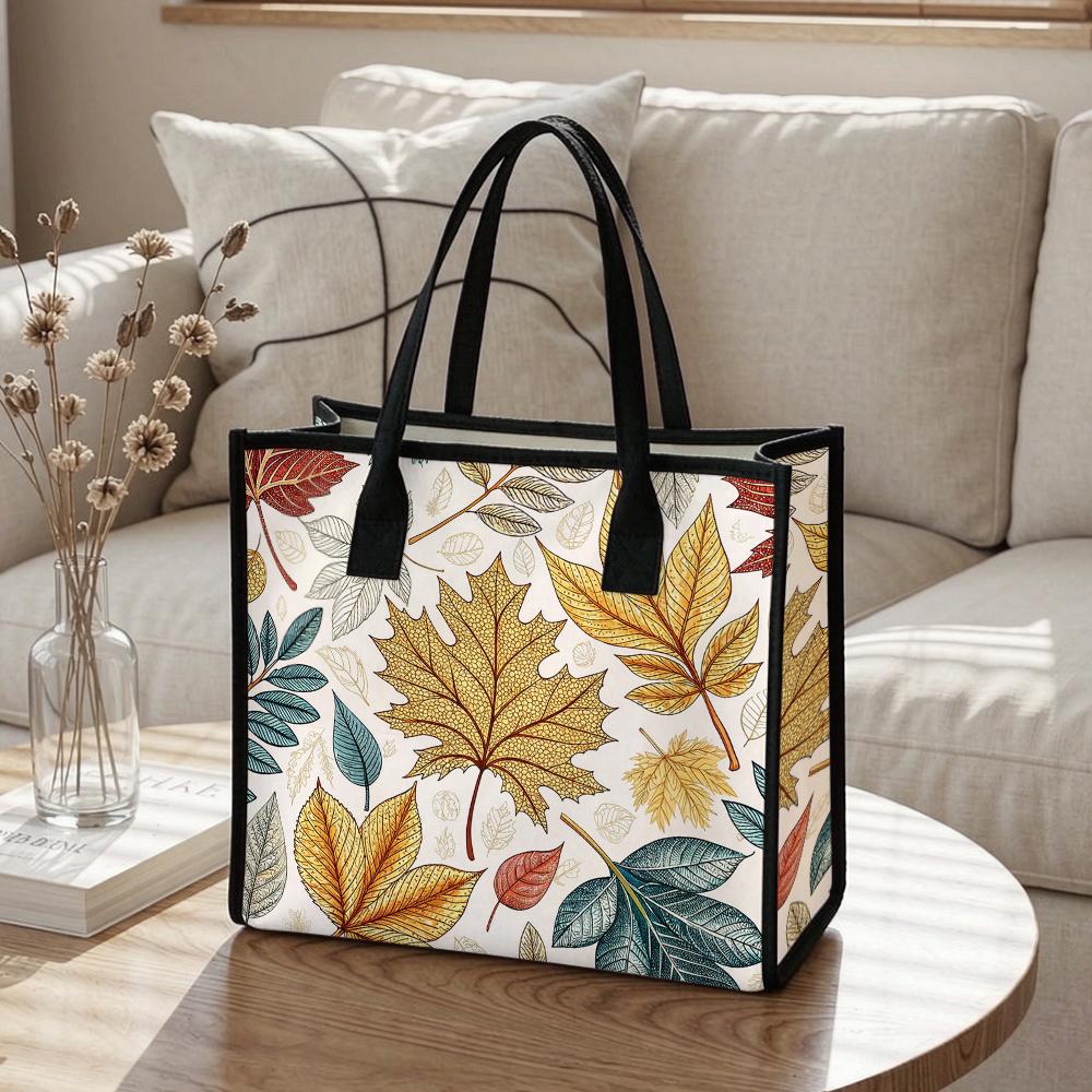 Autumn Leaves Pattern Tote Bag Casual Daily Handbag Portable Fashion Outdoor Shoulder Bag For Women