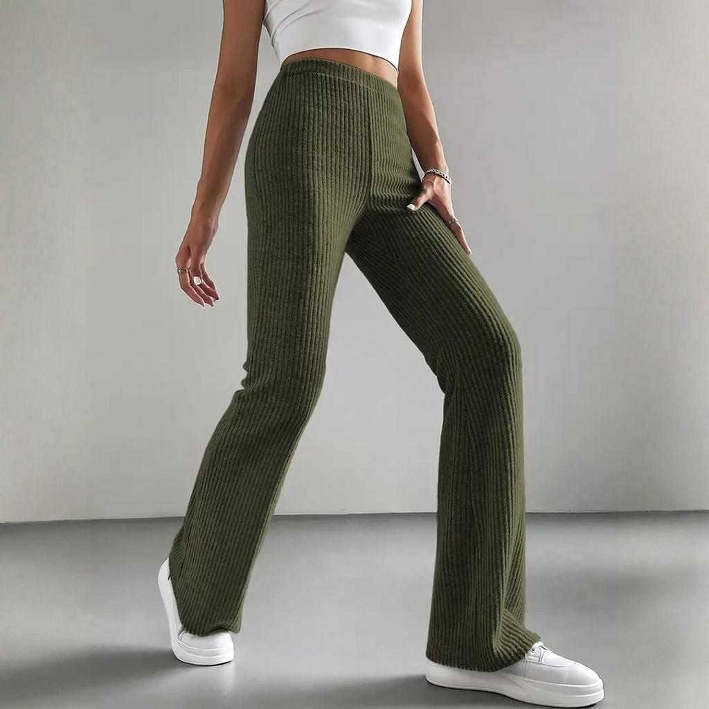 Women Solid Color Casual Pants Casual Form-fitting Flared Pants