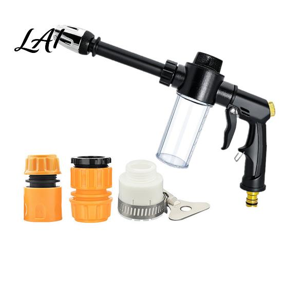 Water Flow Control Nozzle Garden Hose with Foam Cannon 3 Spray Modes High-Pressure Detachable Nozzle Heavy Duty Booster for Car Washing Outdoor