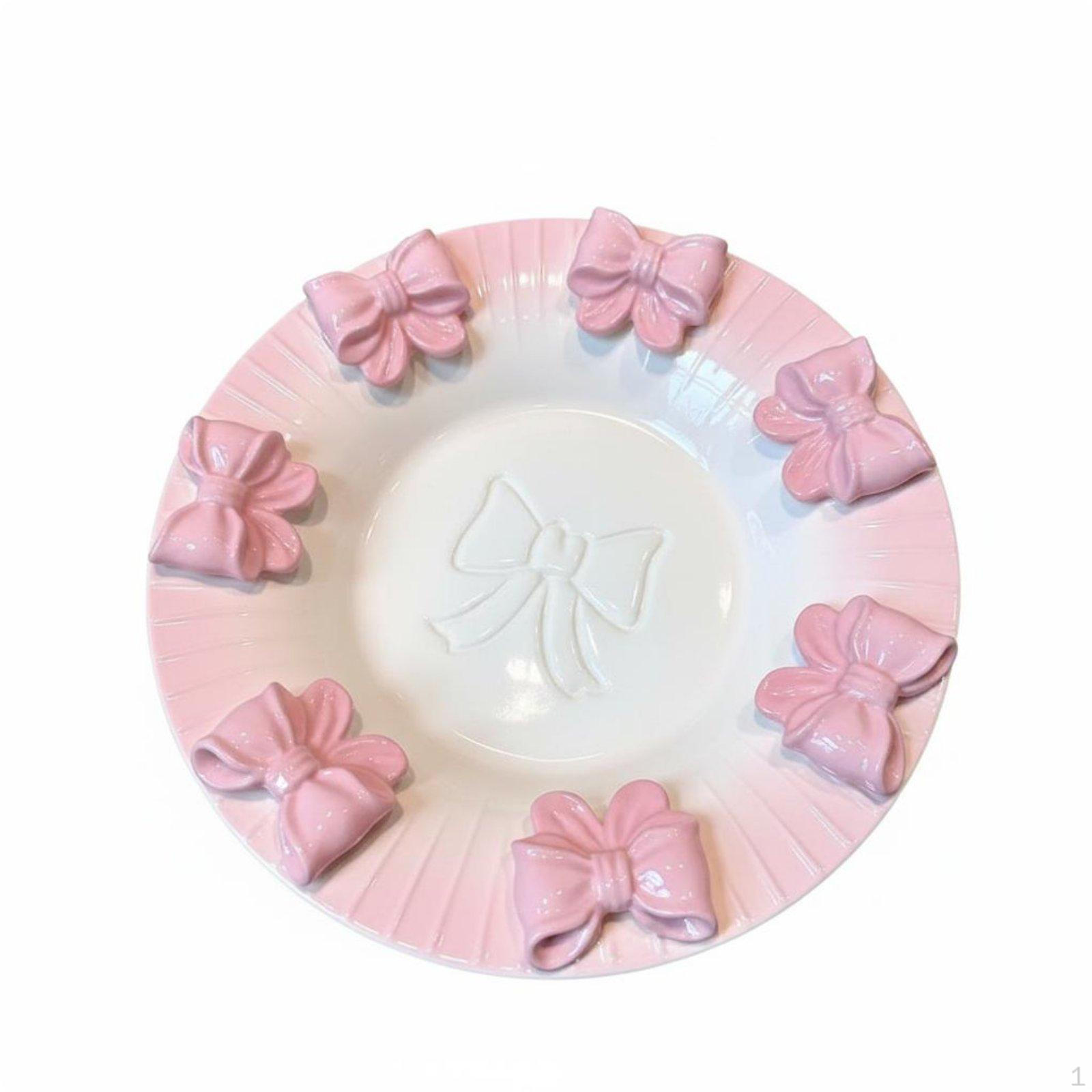 3D Embossed Bow Plate HandHandColored Pink Underglaze Color Ceramic Bowknot Dish for