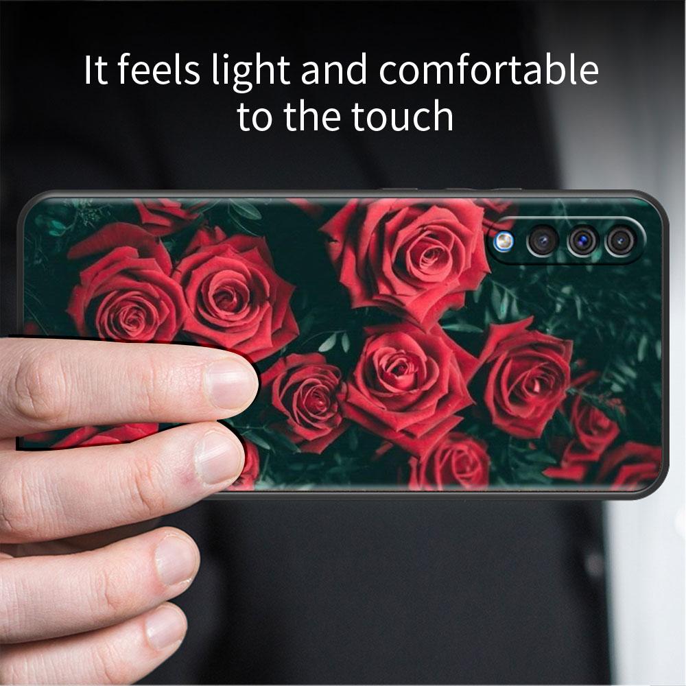 Case For Samsung Galaxy A50 A70 A30 A20s A20e A10 A40 A10s A10e M52 M51 M31 M30s M21 Black Phone Cover Bright Red Rose Flowers