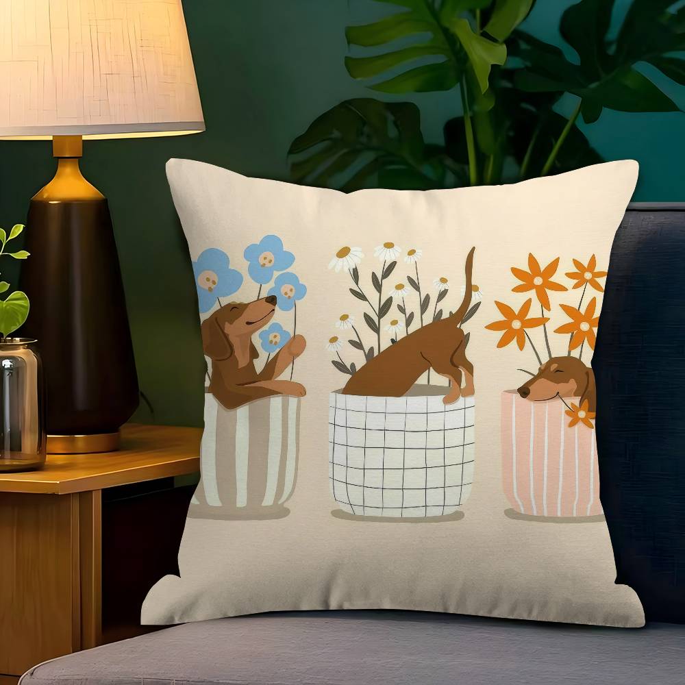 Sausage Dog Dachshund Cute Cushion Cover Pillowcase Upholstery Sofa Throw Pillow Home Decor Pillowcas