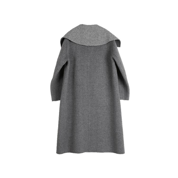 ELLE Single Breasted Solid Color Long Double Faced Wool Soft Coat Women Coats Medium-Gray EN48841