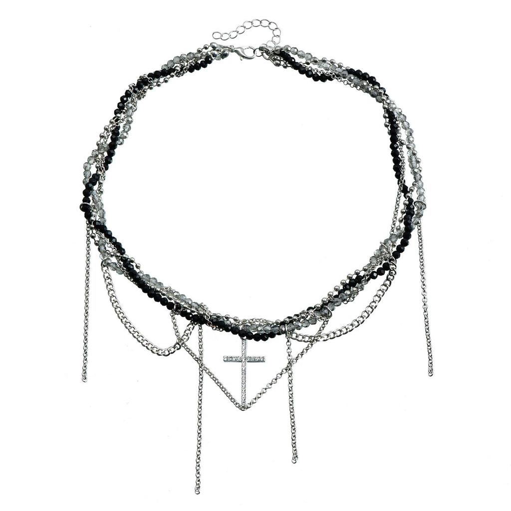 European & American Inlaid Diamond Snake Necklace - Glass Crystal Clavicle Chain with Tassels