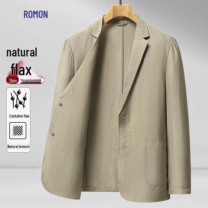 Romon Men s Linen Blend Business Casual Suit Jacket 195/4XL