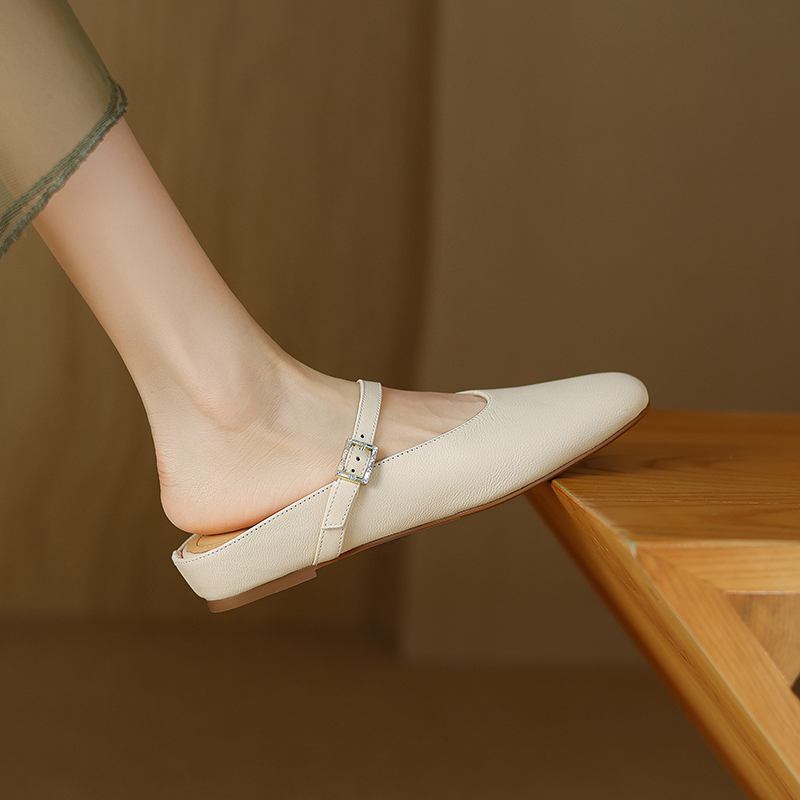 Krazing Pot, mulas de cuero de plena flor, punta cuadrada, tacones bajos, zapatillas exteriores de otoño, zapatos de verano, zapatos de tacón para mujer