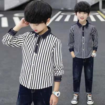 Boys' Shirts Spring and Autumn Fashion Striped Shirts, Children's Handsome Children's Clothing Tops