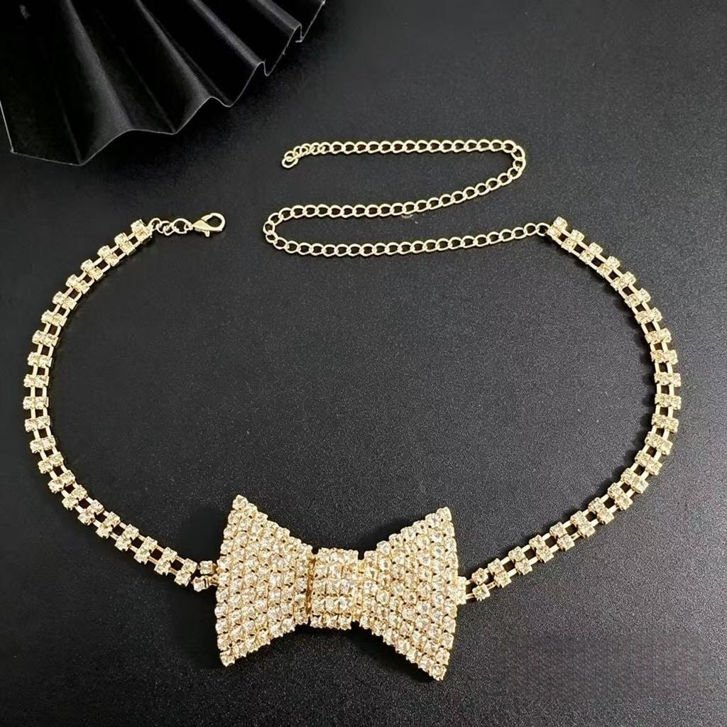 Romantic Water Diamond Choker Necklace With Butterfly Bow Design For Party Wear Women