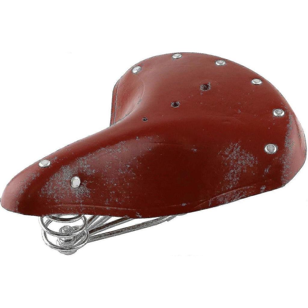 Classic Brown Genuine Leather Sprung Bicycle Saddle Comfortable Cruiser Bike Seat With Suspension Seat Shock Absorption Cushion For Women And Men