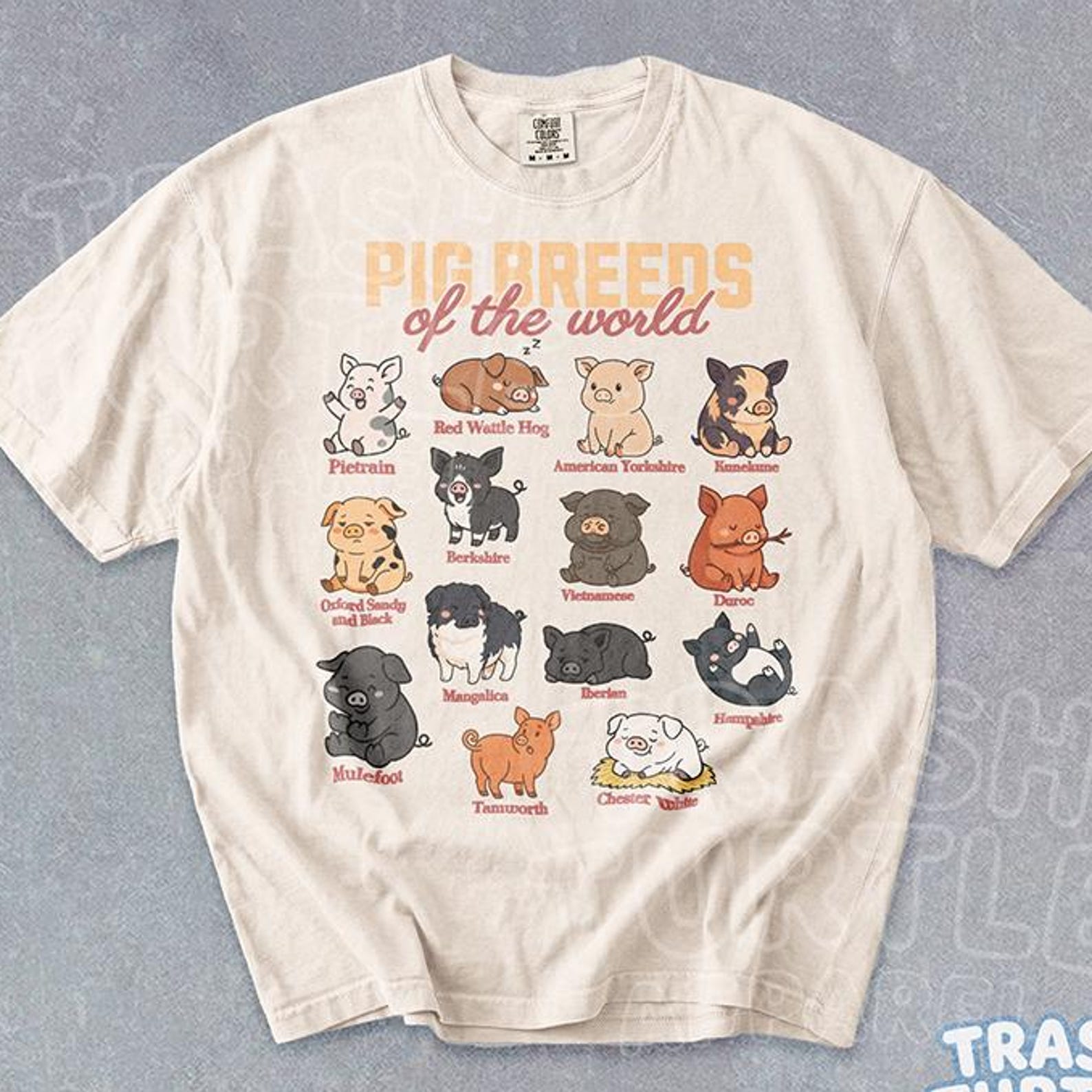 Vintage Pig Breeds Of The World Shirt, Comfort Colors Funny Pig Breeds Tshirt, Farm Animal Lover T-shirt, Graphic Gift Tee XL