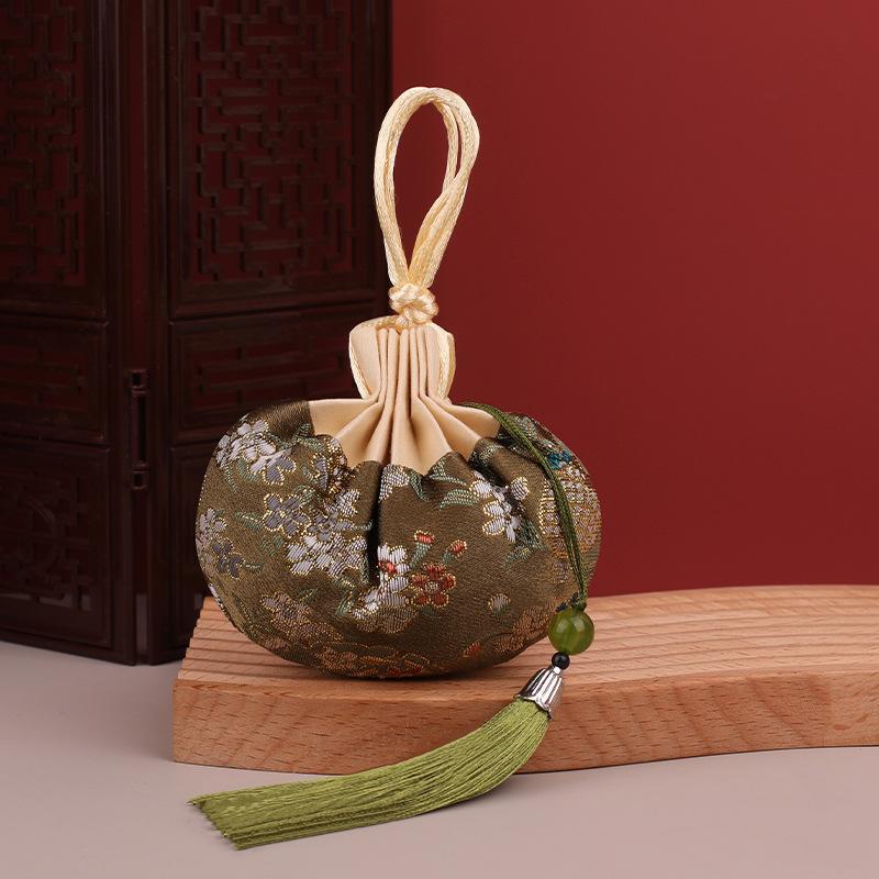 Vícebarevná střapcová květinová vzorovaná stahovací látková závěsná dekorace Čínský styl Úložná taška Prázdná sáčková peněženka