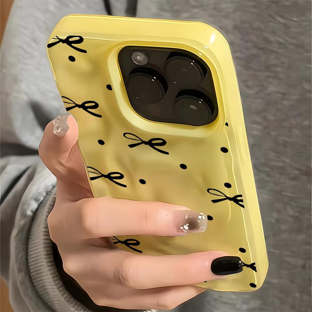 Black Bow Polka Dot Pattern Wave Texture Phone Case For iPhone 11 12 13 14 15 16 17 Pro Max 17 Air 14 15 Plus Back Cover