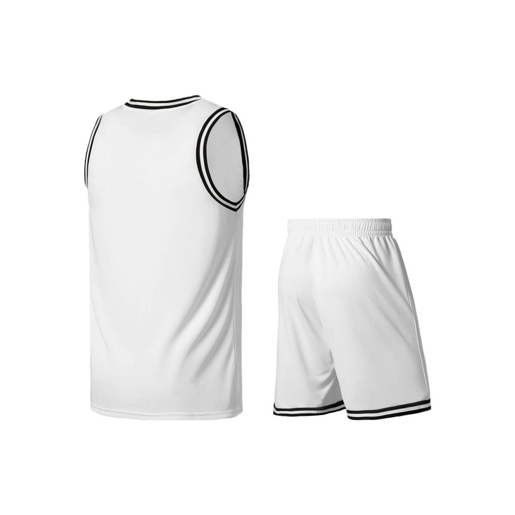 Li Ning Sports Basketball Series Logo Print Striped Round Neck Vest Shorts Set Men Sportswear White AATS003-4