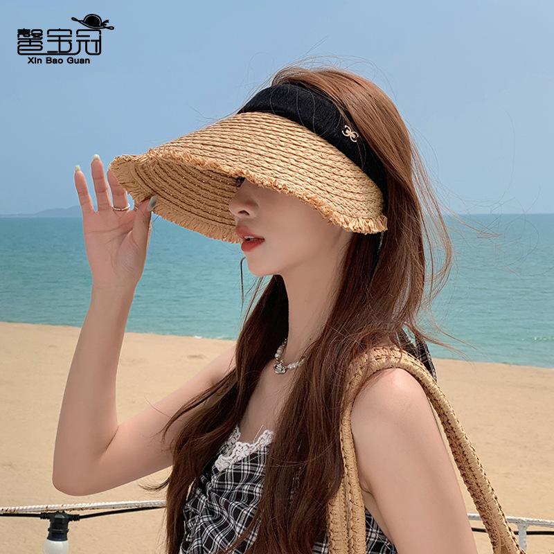 8539 Sommer Schirm Stroh Leerer Zylinder Outdoor Reise Strand Sonnenschutz Strohhut Vielseitige Mode Sonnenhut Kinder