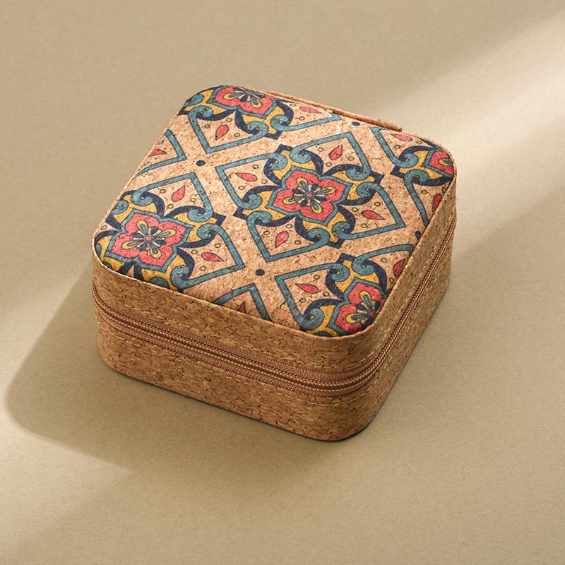 Vintage Cork Jewelry Organizer Box Bohemia Portable Earrings Storage Box Flowers Retro Necklace Storage Case Display Travel