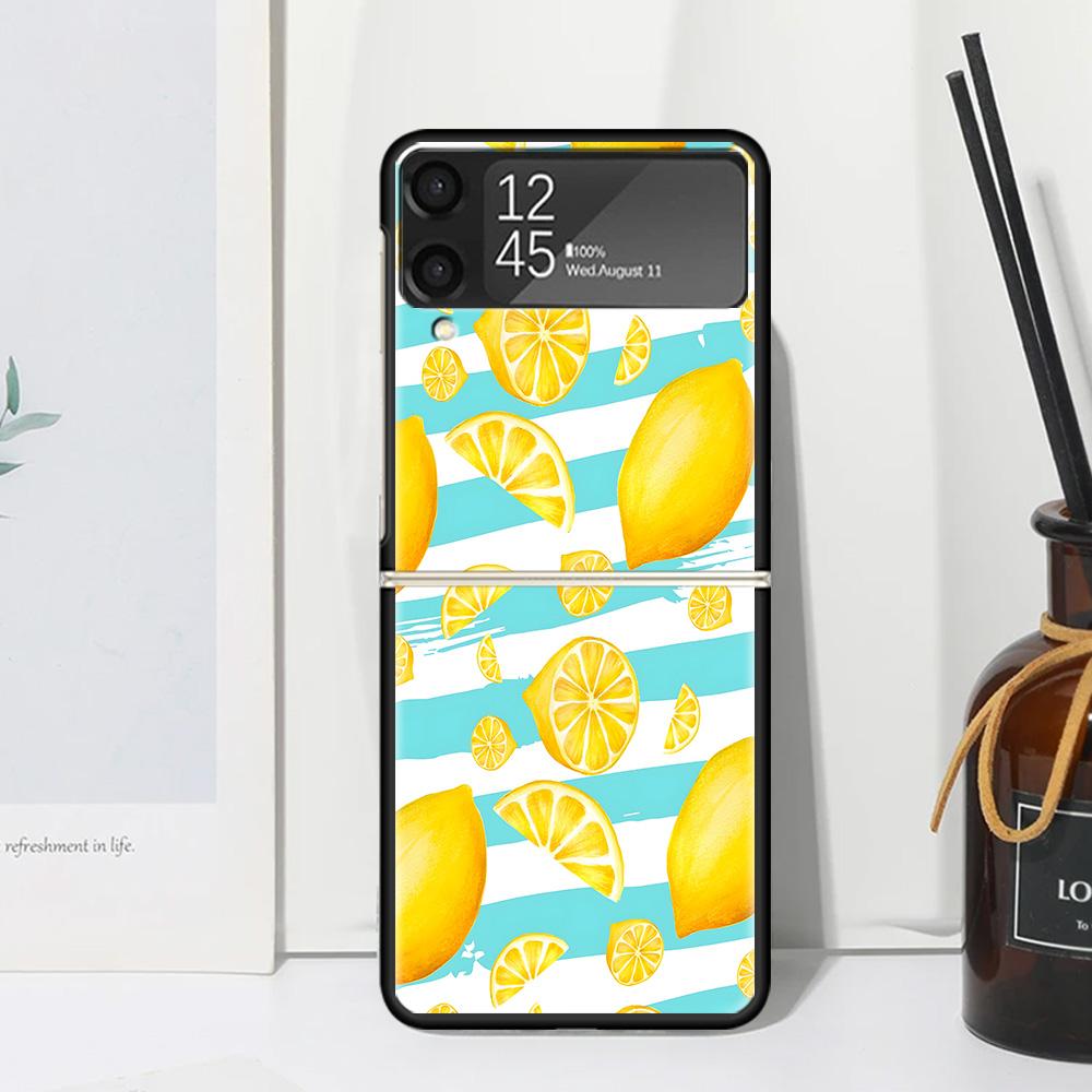 Summer Fruits Lemon Phone Case Cover for Samsung Galaxy Z Flip 7 6 5 4 3 5G Flip3 Flip4 Flip5 ZFlip6 ZFlip7 Black Fundas Clear G