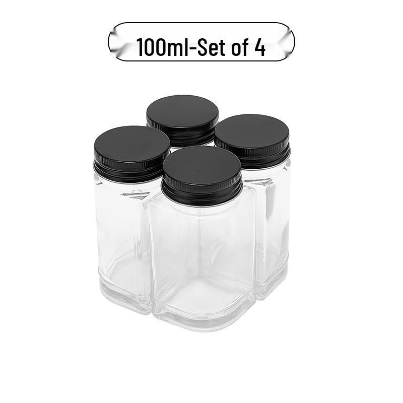 Acacia Wood Glass Seasoning Bottle Set - Pepper, Salt, Spices - 4-Piece Square Sprinkler Jars
