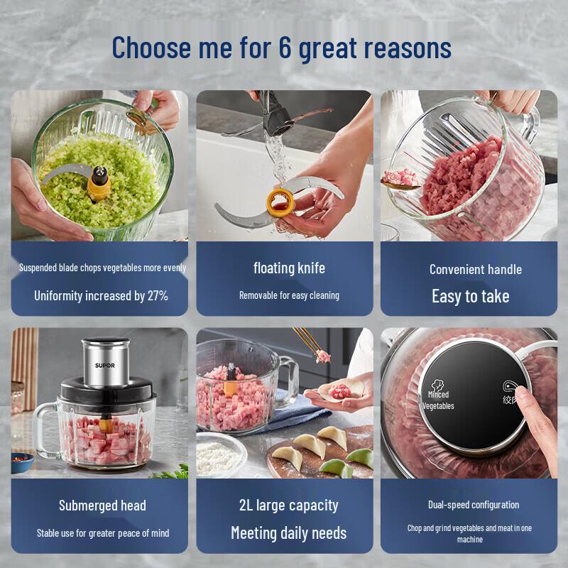 SUPOR 2L Electric Meat Grinder with Floating Blade