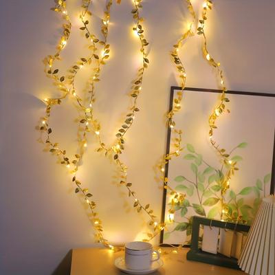 1pc 2m/78.7in 20led Simulation Golden Leaf Decoration String Lights, Birthday Party Ramadan Christmas Festival Decoration String Lights