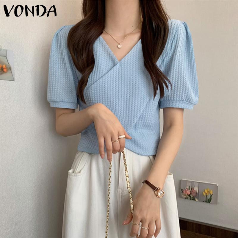 

VONDA Летняя женская пышная блузка с коротким рукавом и V-образным вырезом