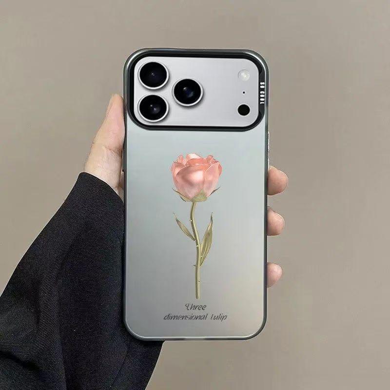 Minimalist Rose Sterling Silver Shell Phone Case for Apple 17/16/15Pro/14ProMax/13/12/11