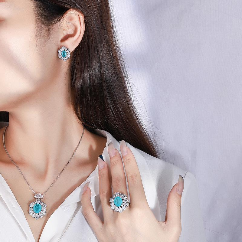 Jewelry Set Simulation Paraiba Pendant 10 * 12 Stud Earrings 6 * 8 Three-Piece Set