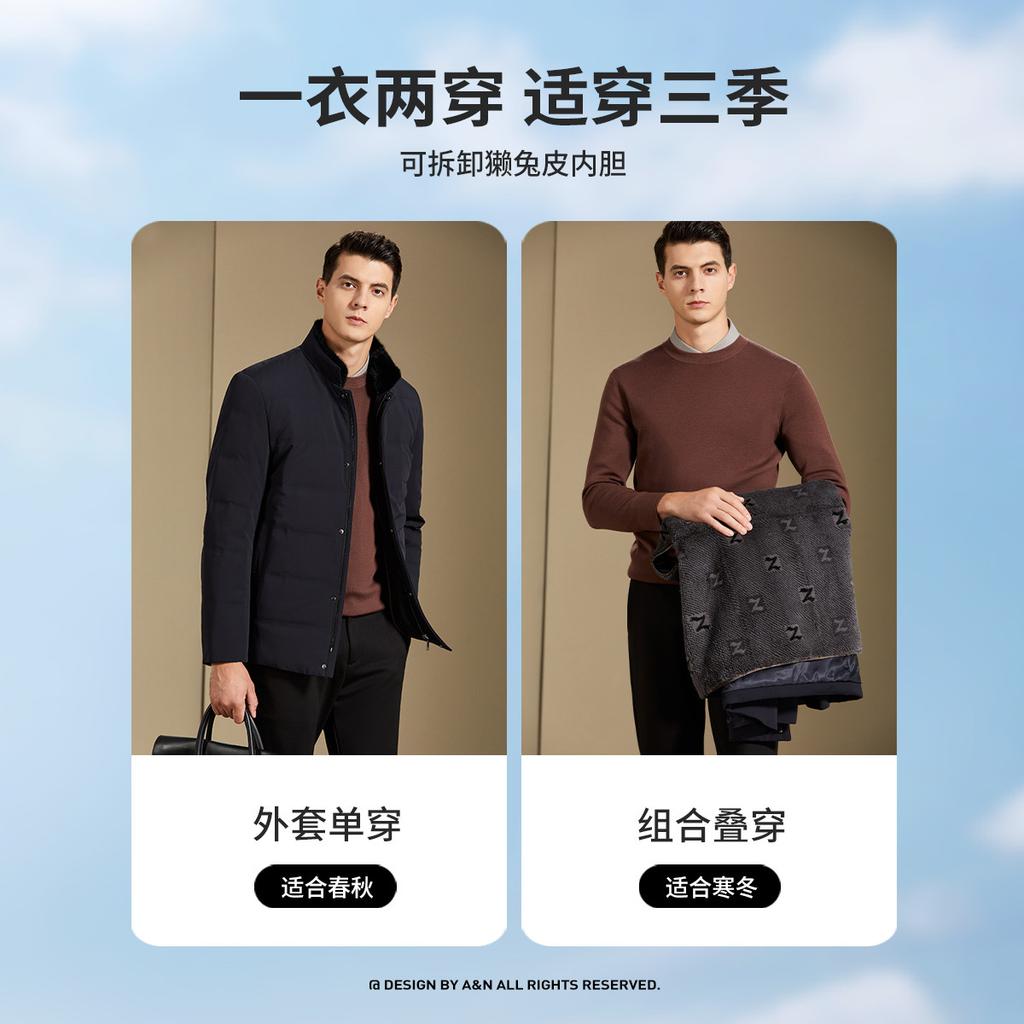 [Otter rabbit fur inner lining&mink fur collar] Stand up collar parka suit men's business casual middle-aged thick coat