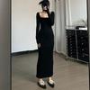 Skims Elegant Square Collar Slimming Long Sleeves Dress