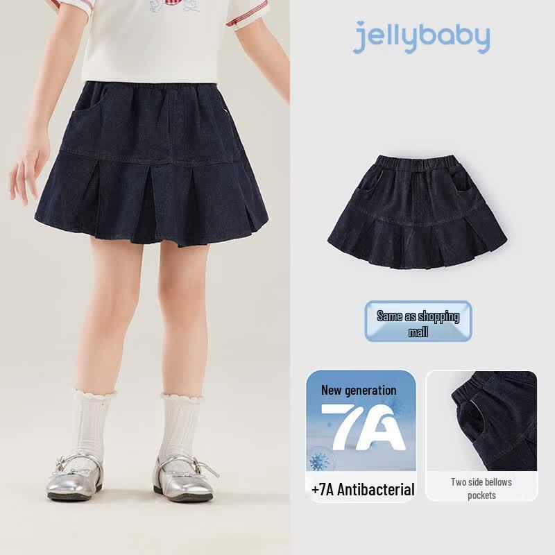 JELLYBABY Girls Fade-Resistant Denim Pleated Skirt 120