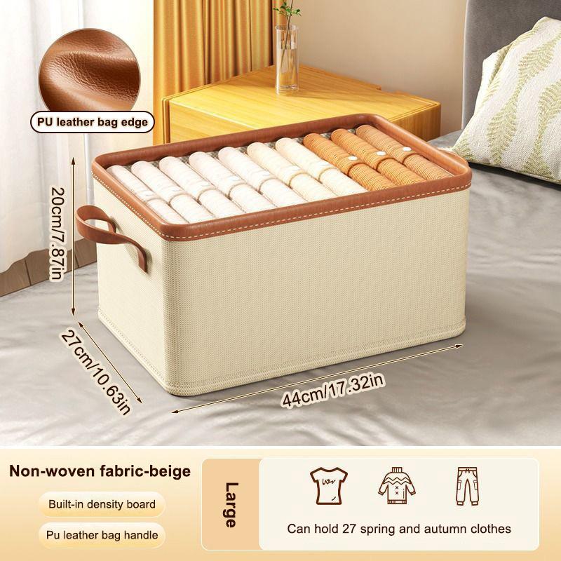 Clothing Storage Bins For Closet With Pu Handles Foldable Drawer Clothes Organizer For Organizing Wardrobe