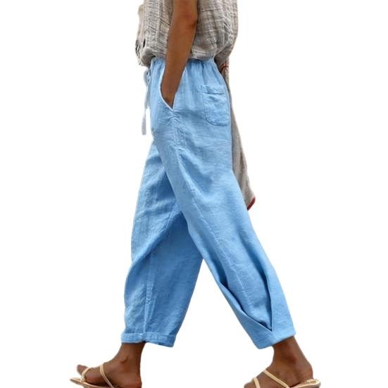 

Women Pants High Waisted Adjustable Drawstring Loose Fit Wide Leg Trousers with Pockets Pure Color Casual Summer Trousers S небесно-голубой