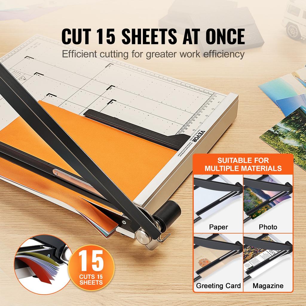 VEVOR Paper Cutter, Guillotine Trimmer, 457.2 mm Cut Length, 20 Sheets Capacity