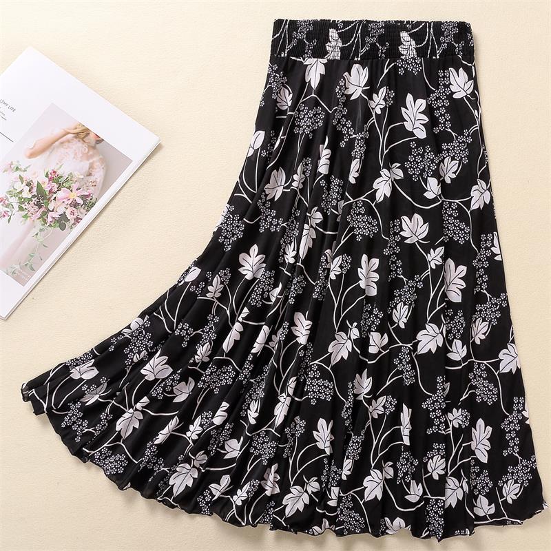 Women's Summer Ice Silk Midi Skirt – 72cm Length, Elegant Dance Style for Middle-aged and Elderly