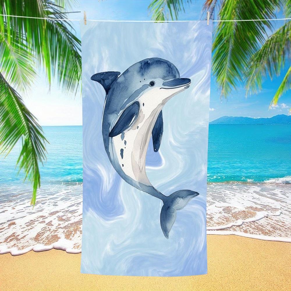 Jumping Dolphin Beach Towel - Soft Microfiber Bath Sheet with Wave & Shell Design for Pool Party