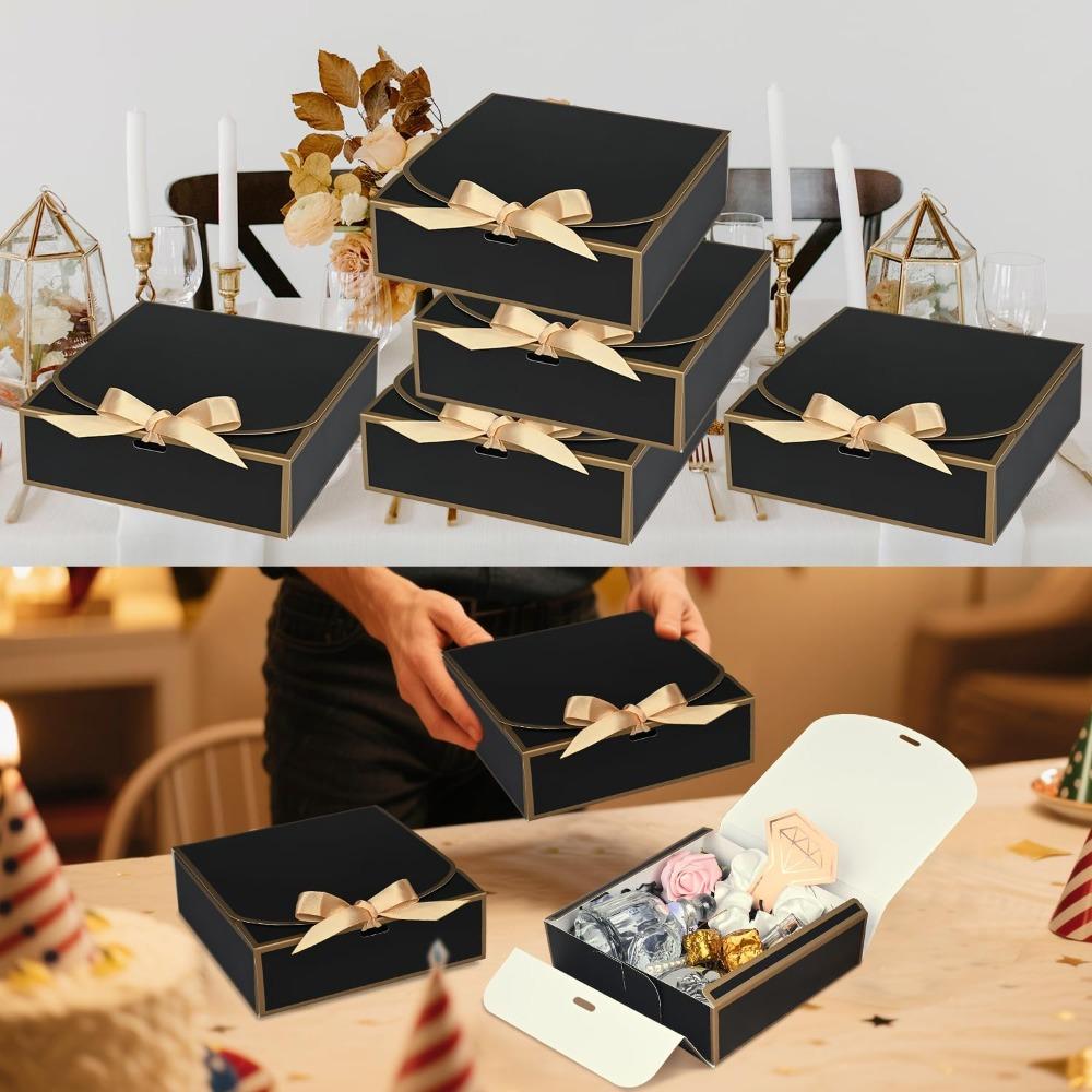 10 Scatole Regalo Grandi in Foglia Oro con Coperchio Confezioni Scatola Festa Scatola di Proposta Lussuosa per Damigelle Scatole Regalo con Nastri Scatole Pieghevoli per Bomboniere Festa