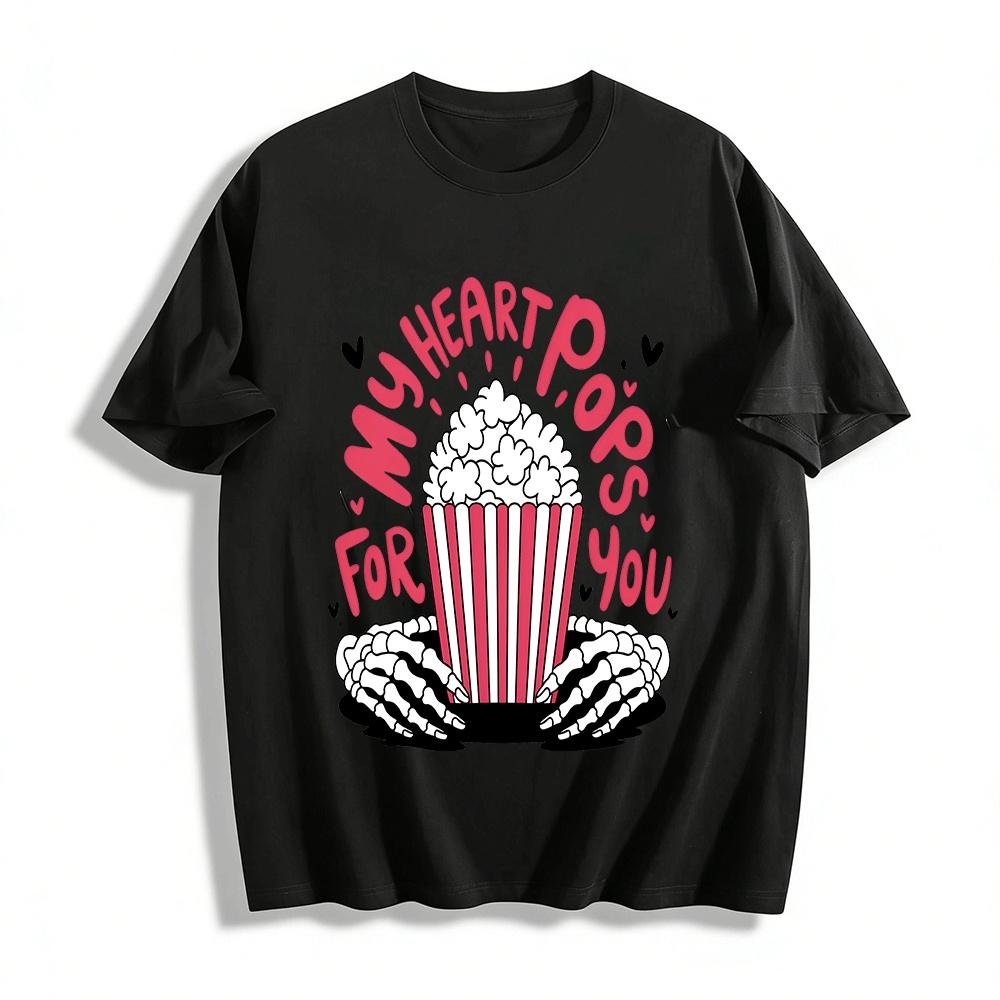 Skeleton Hand Popcorn My Heart Pops For You Graphic Tee Pure cotton T-shirt XXS