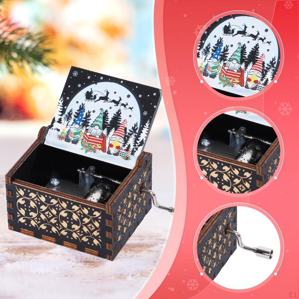 Kerst Muziekdoos Huisdecoraties Gegraveerd Houten Handkruk Cadeau voor