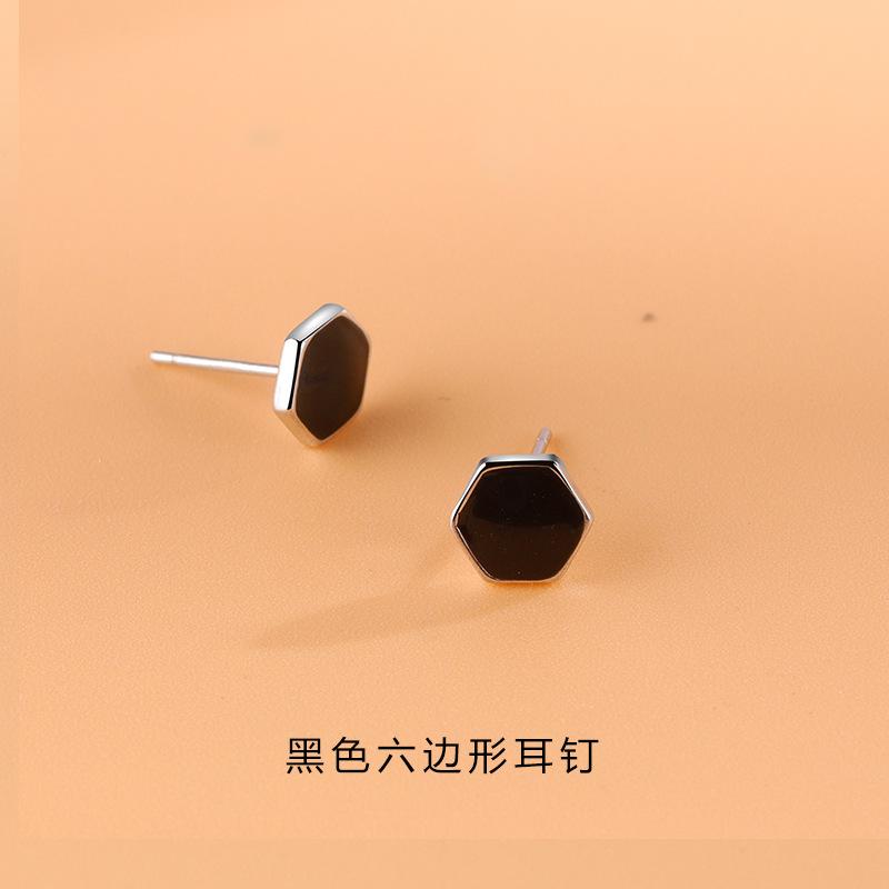 Black Geometric Stud Earrings Simple Fashion Versatile Ear Jewelry For Women
