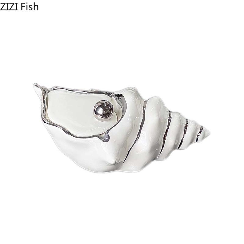 Creative Silver Plated Conch Ashtray Desk Decoration Smoking Accessories Portable Windproof Ceramic Ashtray Gift for Boyfriend