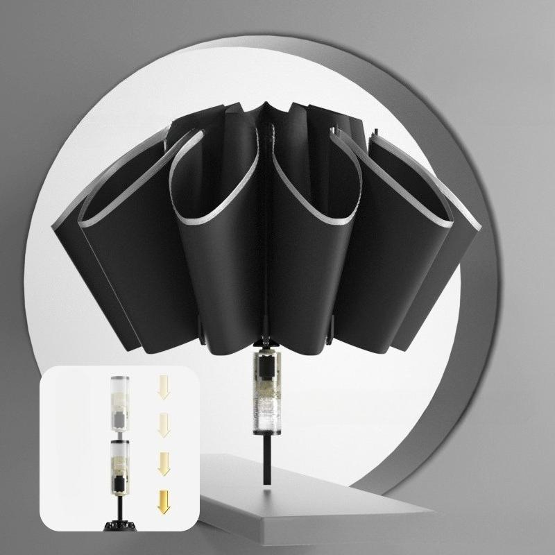 

Fully Automatic Umbrella Sunshade Windproof Umbrella Reinforced 3-folding Rain Umbrellas Home Portable Lightweight Rain Gear Iron&10K чёрный