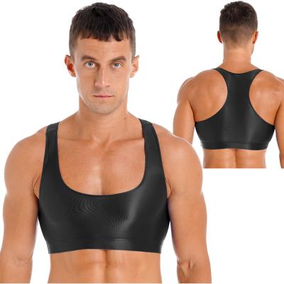 Pánská lesklá tílka do U Neck Crop Top vesta bez rukávů pro sportovní fitness jógu