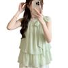 Summer New Pure Desire Style Bow Strap Ruffle Edge Sleeveless Shirt Women's Loose and Thin Versatile Temperament Top