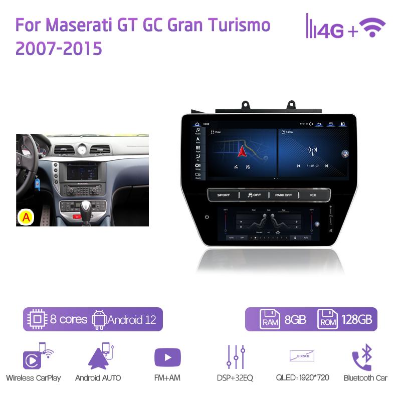 12.3" For Maserati GT GC Gran Turismo 2007-2015 Car Multimedia Player GPS Navigation Android12 8+128G CarPlay Radio 4G 360Camera