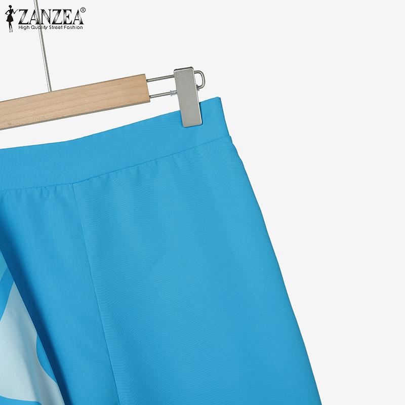 ZANZEA Damen Langarm Print Bluse und Hose Lässige Zweiteiler Anzugsets