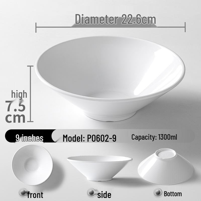 A5 White Melamine Noodle Bowl for Commercial Use – Porcelain-Style Spicy Hot Pot and Wonton Bowl