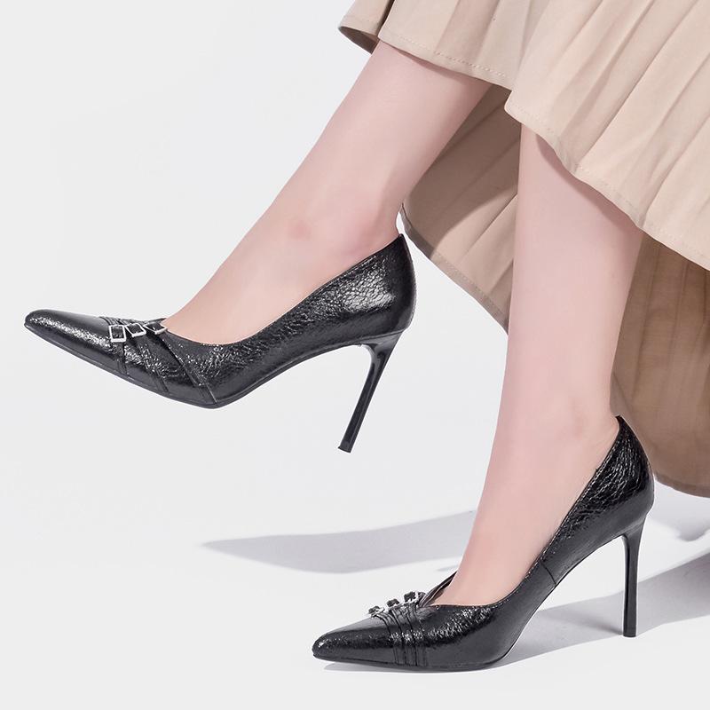 Mode Ins Stil Mode Gürtelschnalle Lackleder Damen Pumps Frühling Herbst Elegante Spitze Stiletto Hohe Absätze Büro Dame Schuhe