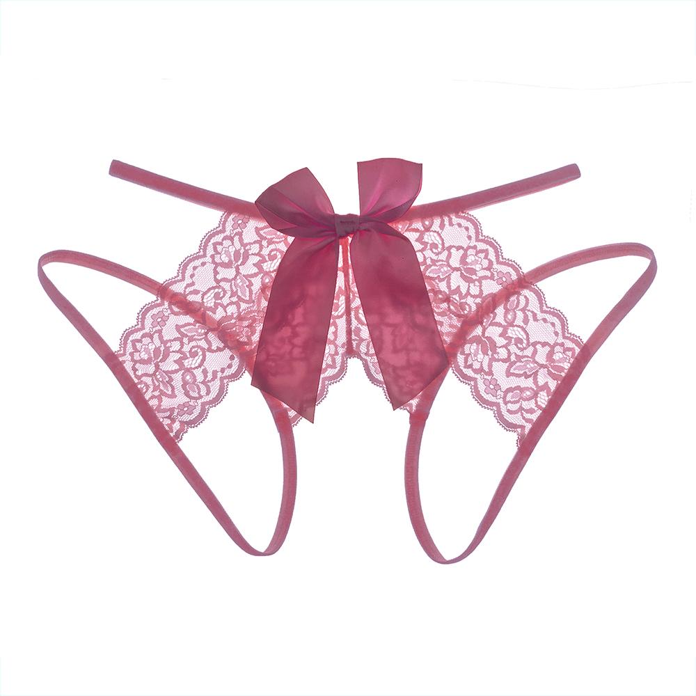 Women Sexy Lace Lingerie Open Crotch Thong Mesh Pearl Temptation Panty Lace Panties
